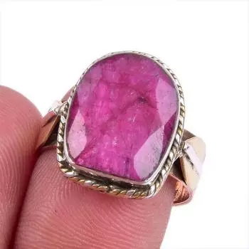 Красный Рубин(Смоделированный) Двухцветное кольцо ручной работы из стерлингового серебра 925 пробы S.8 G2g15