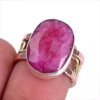 Красный Рубин(Смоделированный) Двухцветное кольцо ручной работы из стерлингового серебра 925 пробы S.9 f6v80