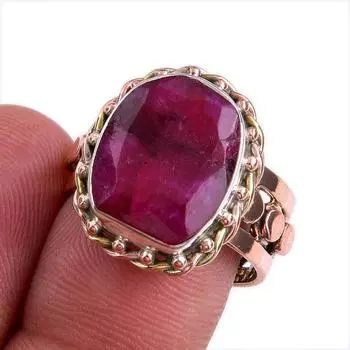 Красный Рубин(Смоделированный) Двухцветное подарочное кольцо ручной работы из стерлингового серебра 925 пробы S.7.5 K3c29