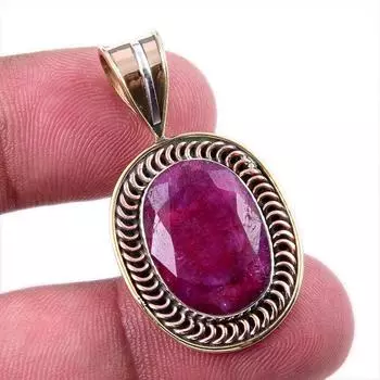 Красный Рубин(Смоделированный) Двухцветный кулон из стерлингового серебра 925 пробы, 1,50 дюйма, q1z98