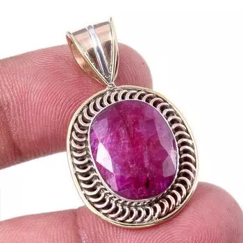 Красный Рубин(Смоделированный) Двухцветный кулон ручной работы из стерлингового серебра 925 пробы 1,25 дюйма t9k38