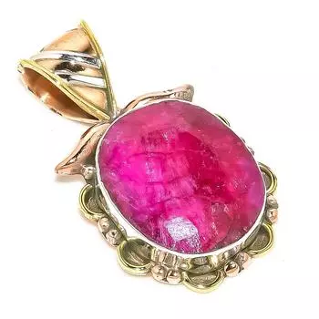 Красный Рубин(Смоделированный) Двухцветный кулон ручной работы из стерлингового серебра 925 пробы 1,25 дюйма Y8r18