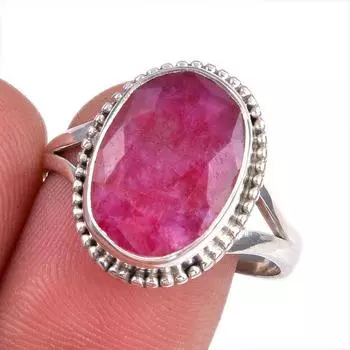 Красный Рубин(Смоделированный) Ювелирное кольцо ручной работы из стерлингового серебра 925 пробы с драгоценными камнями S.10 u1P21