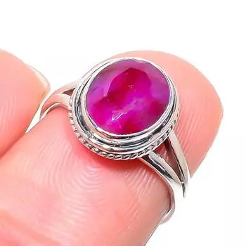 Красный Рубин(Смоделированный) Кольцо из серебра 925 пробы с драгоценными камнями ручной работы S.6 Q5H00