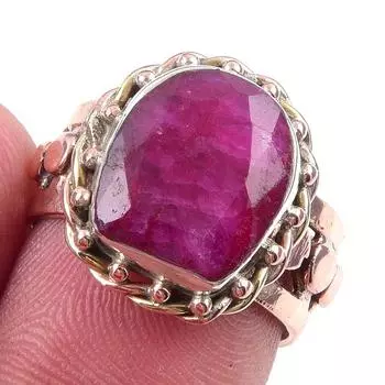 Красный Рубин(Смоделированный) Кольцо ручной работы из стерлингового серебра 925 пробы в двух тонах S.7 F2w45