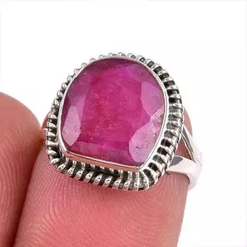 Красный Рубин(Смоделированный) Подарочное кольцо из серебра 925 пробы с драгоценными камнями ручной работы S.5.5 T8F29