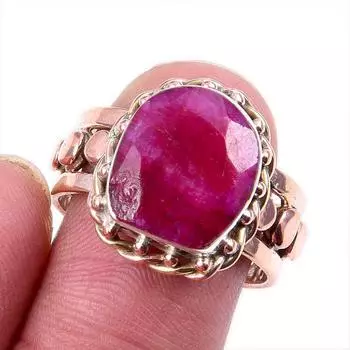 Красный Рубин(Смоделированный) Подарочное кольцо ручной работы из стерлингового серебра 925 пробы в двух тонах S.8US d3y32