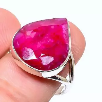 Красный Рубин(Смоделированный) Подарочное кольцо ручной работы из стерлингового серебра 925 пробы с драгоценным камнем S.8.5 M8f62