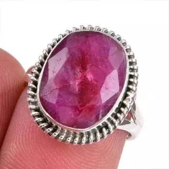 Красный Рубин(Смоделированный) Подарочное кольцо ручной работы из стерлингового серебра 925 пробы с драгоценными камнями S.6.5 u9v72