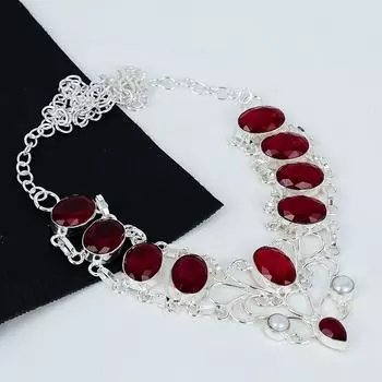 Красный рубин, ювелирное ожерелье из перламутра, ожерелье из стерлингового серебра 925 пробы, ювелирное ожерелье ручной работы, рубиновое ожерелье для мамы, свадебные украшения 20 красный