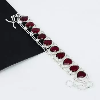 Красный рубиновый браслет Красный рубиновый драгоценный камень Браслет ручной работы из стерлингового серебра 925 пробы Красный рубиновый браслет в стиле бохо для подарка Богемный браслет унисекс для нее 8 красный
