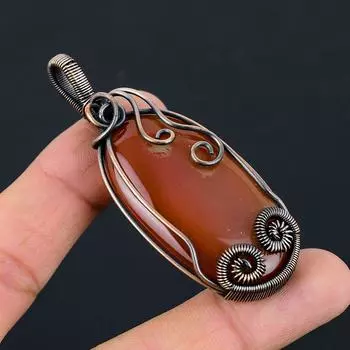 Красный Сердолик Драгоценный Камень Чистая Медная Проволока Обернутый Ювелирный Кулон Ручной Работы Для Нее 2.83 Inches красный