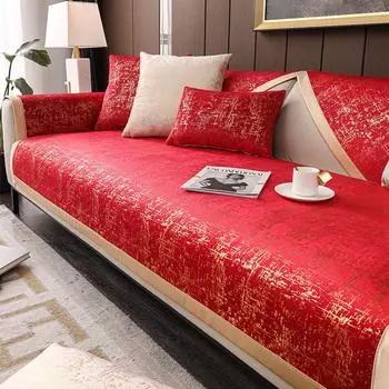 Красный синельный чехол для дивана с широкими полями, современная противоскользящая комбинированная диванная подушка для гостиной, полное покрытие, защита от пыли для мебели 70x70cm 1pcs