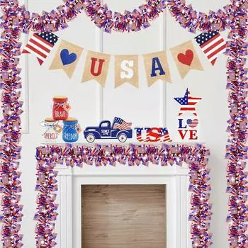 Красный, Синий Венок из Патриотических Флагов для Красных, Синих Украшений на День Памяти One Size