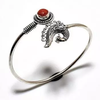 Красный солнечный камень, драгоценный камень 925, посеребренный браслет ручной работы, ювелирный браслет-манжета