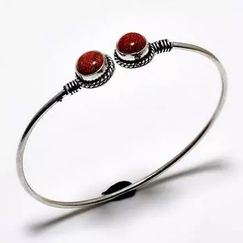 Красный солнечный камень, драгоценный камень 925, посеребренный браслет ручной работы, ювелирный браслет-манжета