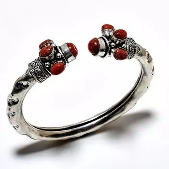 Красный солнечный камень, драгоценный камень 925, посеребренный браслет ручной работы, ювелирный браслет-манжета