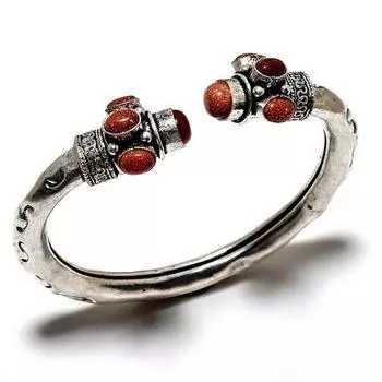 Красный солнечный камень, драгоценный камень 925, посеребренный браслет ручной работы, ювелирный браслет-манжета