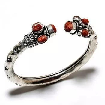 Красный солнечный камень, драгоценный камень 925, посеребренный браслет ручной работы, ювелирный браслет-манжета