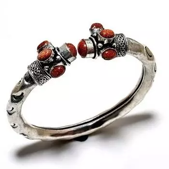Красный солнечный камень, драгоценный камень 925, посеребренный браслет ручной работы, ювелирный браслет-манжета
