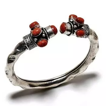 Красный солнечный камень, драгоценный камень 925, посеребренный браслет ручной работы, ювелирный браслет-манжета