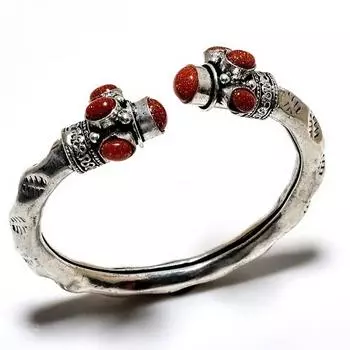 Красный солнечный камень, драгоценный камень 925, посеребренный браслет ручной работы, ювелирный браслет-манжета