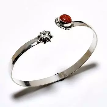 Красный солнечный камень, драгоценный камень 925, посеребренный браслет ручной работы, ювелирный браслет-манжета