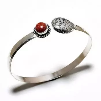 Красный солнечный камень, драгоценный камень 925, посеребренный браслет ручной работы, ювелирный браслет-манжета