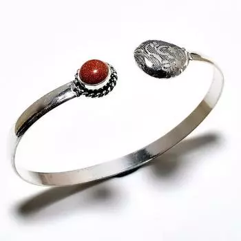 Красный солнечный камень, драгоценный камень 925, посеребренный браслет ручной работы, ювелирный браслет-манжета