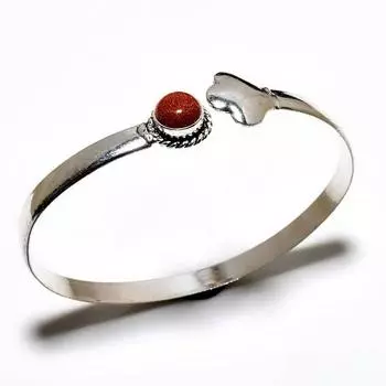 Красный солнечный камень, драгоценный камень 925, посеребренный браслет ручной работы, ювелирный браслет-манжета