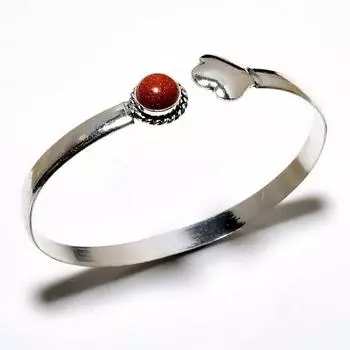 Красный солнечный камень, драгоценный камень 925, посеребренный браслет ручной работы, ювелирный браслет-манжета
