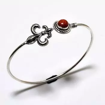 Красный солнечный камень, драгоценный камень 925, посеребренный браслет ручной работы, ювелирный браслет-манжета