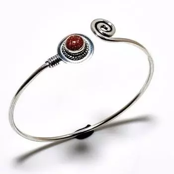 Красный солнечный камень, драгоценный камень 925, посеребренный браслет ручной работы, ювелирный браслет-манжета