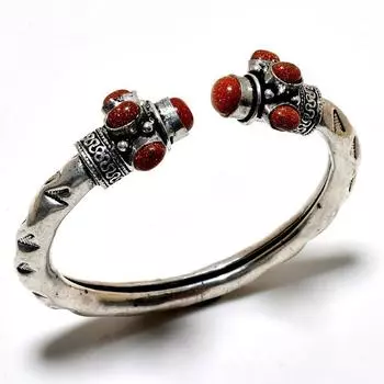 Красный солнечный камень, драгоценный камень 925, посеребренный браслет ручной работы, ювелирный браслет-манжета