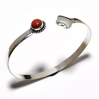 Красный солнечный камень, драгоценный камень 925, посеребренный браслет ручной работы, ювелирный браслет-манжета