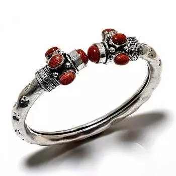 Красный солнечный камень, драгоценный камень 925, посеребренный браслет ручной работы, ювелирный браслет-манжета