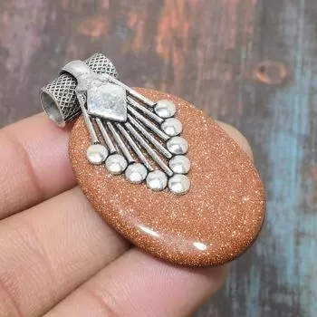 Красный солнечный камень драгоценный камень ручной работы твердый стерлинговый серебристый стерлинговый серебристый 925 кулон 1.58 Inches красный