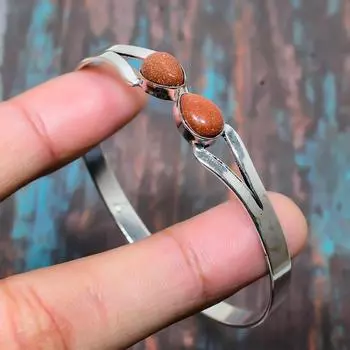 Красный солнечный камень драгоценный камень стерлингового серебра 925 пробы ручной работы прекрасный ювелирный браслет регулируемый Adjustable коричневый