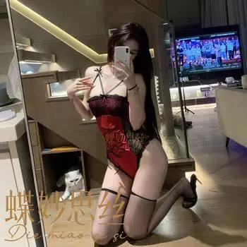 Красный Сращивание Ремешок Кружева Цельный Костюм Секс Нижнее Белье Бесплатная Кружевная Униформа 5 Average size