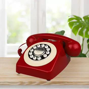 Красный стационарный телефон с большими кнопками, настольный проводной телефон для дома, офиса отеля