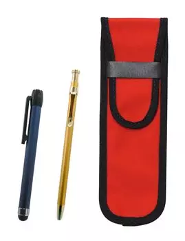 Красный тканевый пенал с синей металлической ручкой-стиком и двухкомпонентный набор из 60 золотых тонких шариковых ручек (NK02R-ALL-SV60KBP-2)