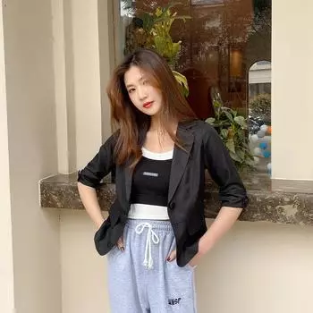 Красный тонкий блейзер женский новый дизайн нишевый корейский стиль тонкий костюм с рукавом три четверти S белый