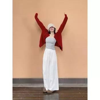 Красный тонкий кардиган маленький мужской вязаный одежда на начало осени Red XL