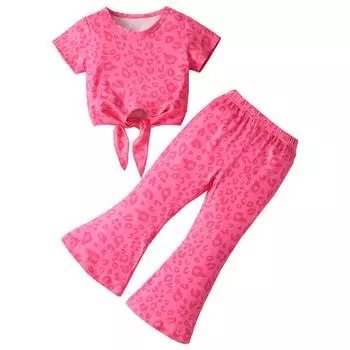 Красный топ-футболка для девочек 2–7 лет и брючный костюм с эластичной резинкой на талии 100