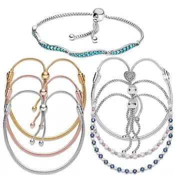 Красный весенний браслет из стерлингового серебра 925 пробы с подвесками, скользящая застежка-бочка, цепочка-змейка, BBangle для женщин, подарочные украшения Ajustable