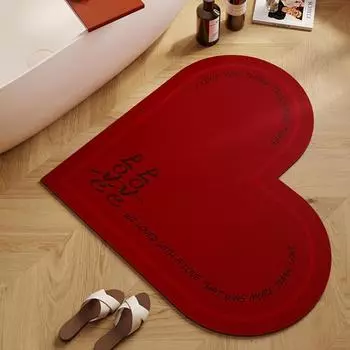 Красный водопоглощающий коврик из диатомовой грязи в форме сердца, праздничный коврик для ног в туалете, противоскользящий коврик для ванной комнаты в новом доме 50*50cm