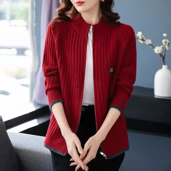 Красный вязаный кардиган большого размера 2023: Женская мода весна и осень XL