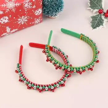 Красный Зеленый Рождественская повязка на голову женская простая тонкая фланелевая звенящая колокольчик бисерная обмотка праздничный подарок для волос красный