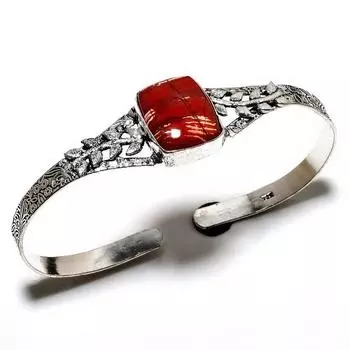 Красный змеиный драгоценный камень 925 посеребренный ювелирный браслет ручной работы