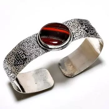 Красный змеиный драгоценный камень 925 посеребренный ювелирный браслет ручной работы